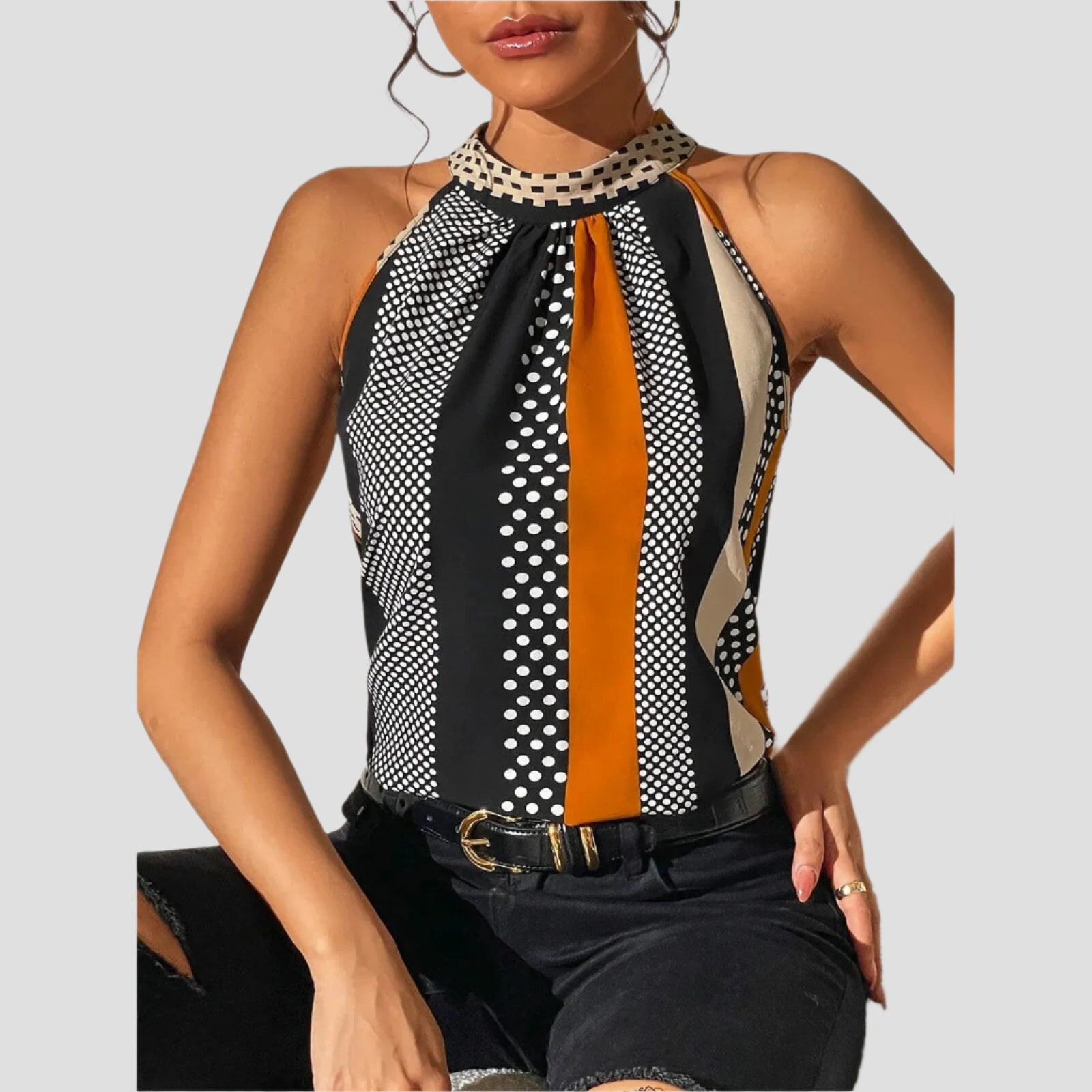 Geometrisches Damen Top mit Elegantem Halterdesign 0