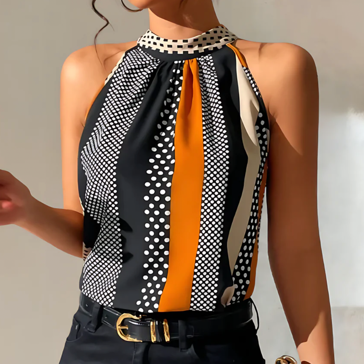 Geometrisches Damen Top mit Elegantem Halterdesign 1