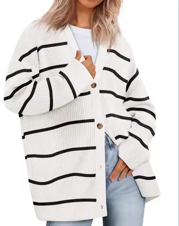Gestreifte Strickjacke Damen mit entspannter Silhouette 0