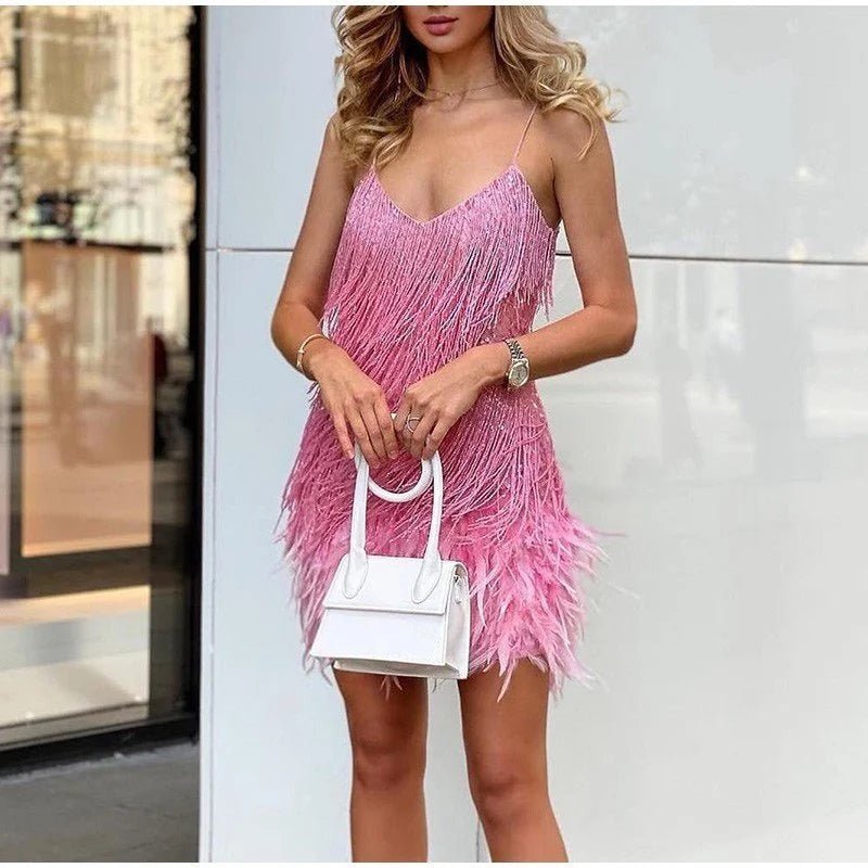 Glamouröses Cocktailkleid mit Pailletten und Federn – Perfekt für Hochzeiten und besondere Anlässe 8