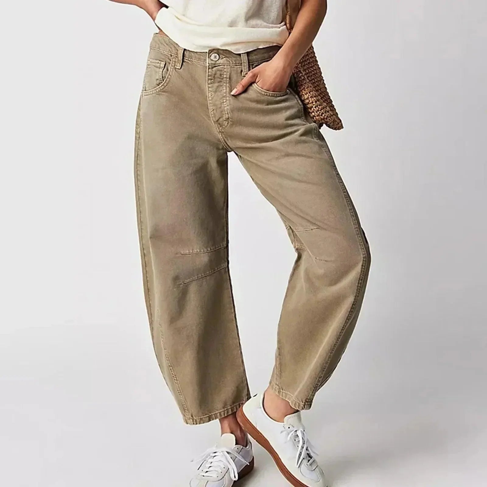 Hoch Taillierte Damenjeans mit Weitem Bein 0