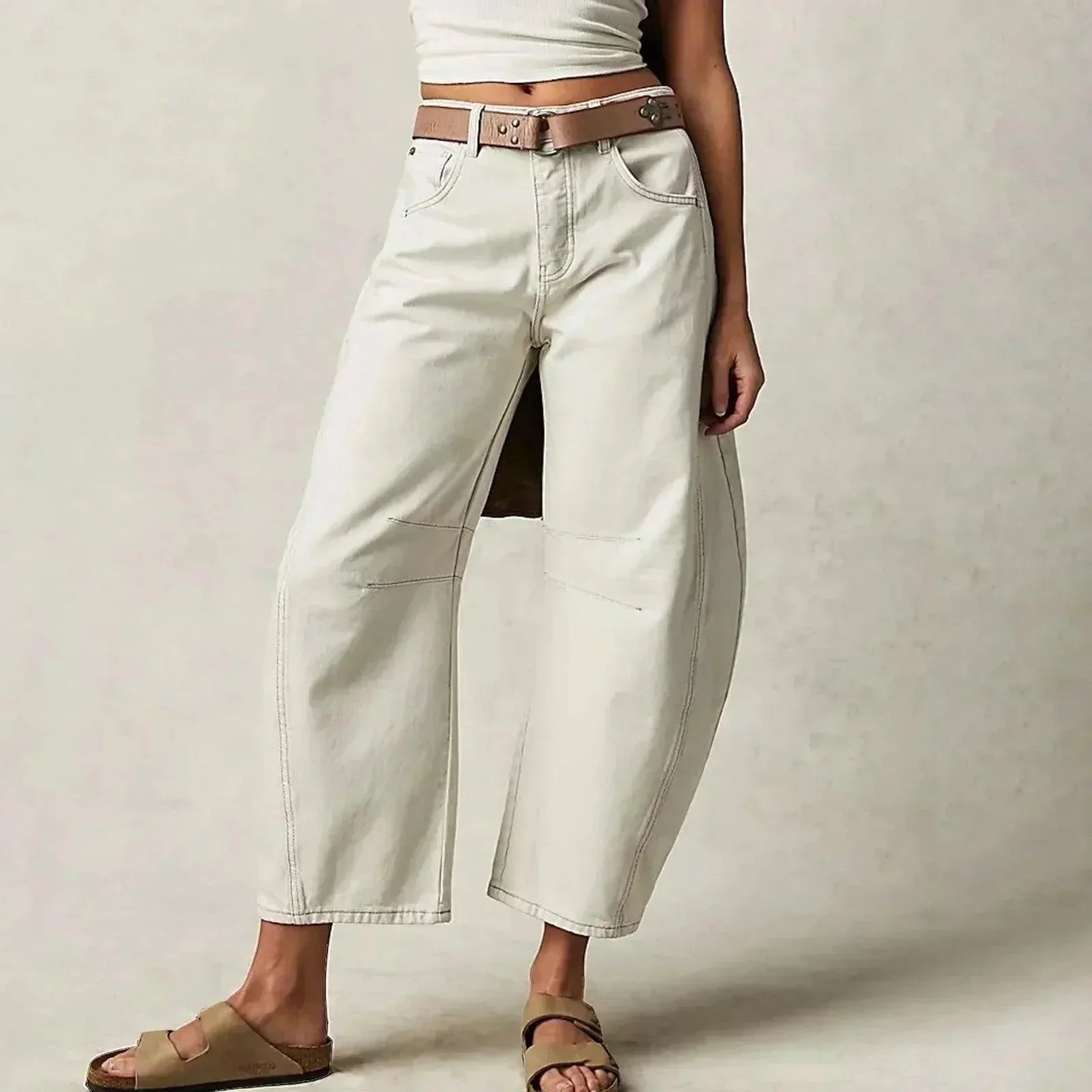 Hoch Taillierte Damenjeans mit Weitem Bein 2
