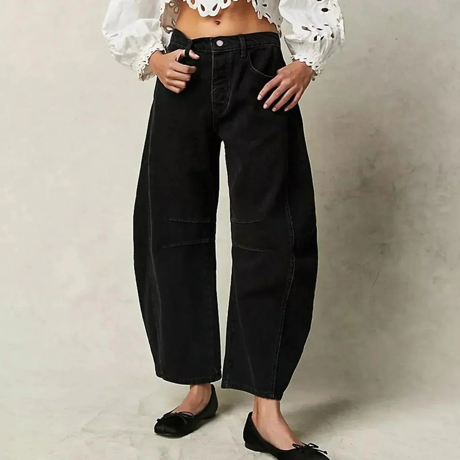 Hoch Taillierte Damenjeans mit Weitem Bein 3