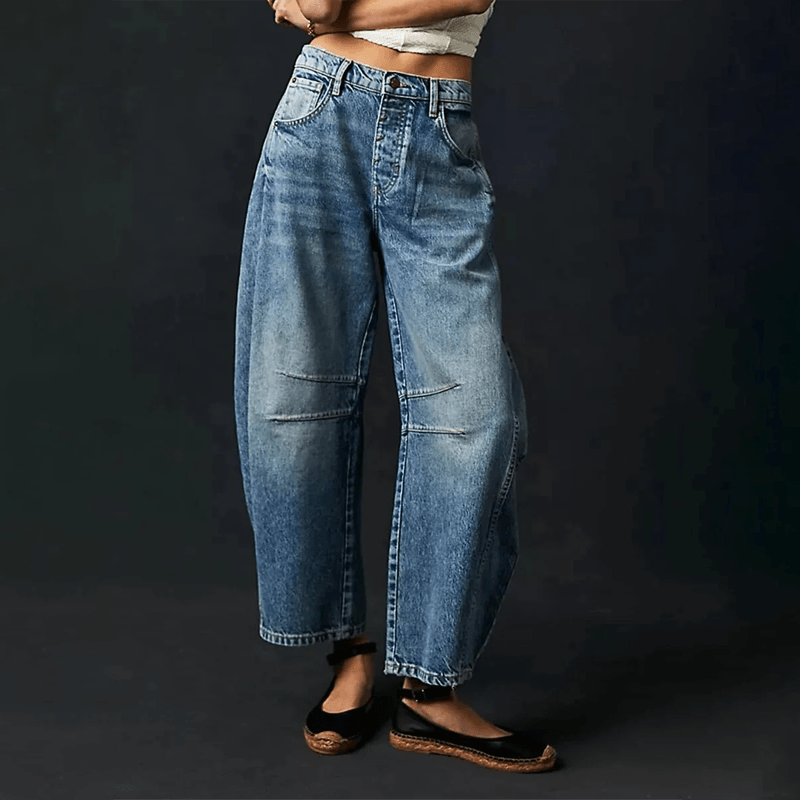 Hoch Taillierte Damenjeans mit Weitem Bein 4