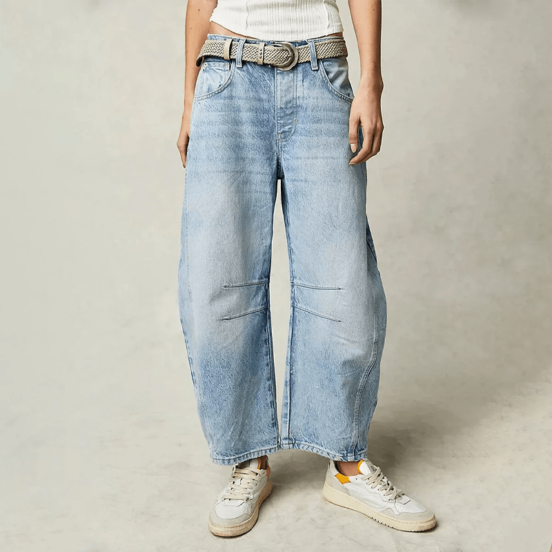 Hoch Taillierte Damenjeans mit Weitem Bein 5