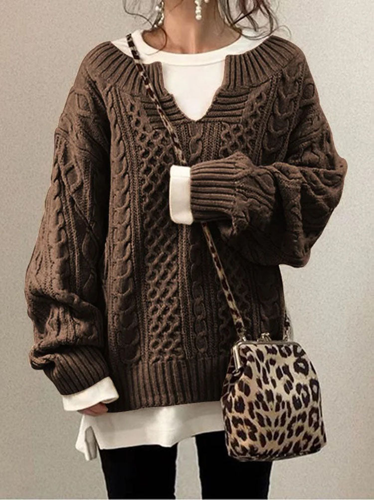 Klobiger Damenpullover mit Kerbrundhals für Wärme 2