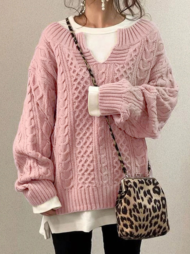 Klobiger Damenpullover mit Kerbrundhals für Wärme 3