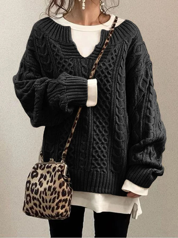 Klobiger Damenpullover mit Kerbrundhals für Wärme 4