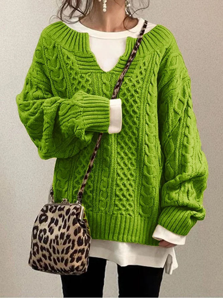 Klobiger Damenpullover mit Kerbrundhals für Wärme 5