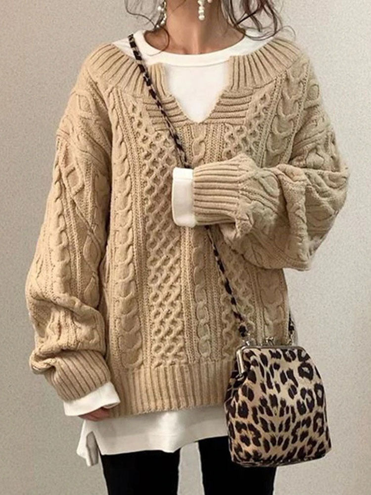 Klobiger Damenpullover mit Kerbrundhals für Wärme 7
