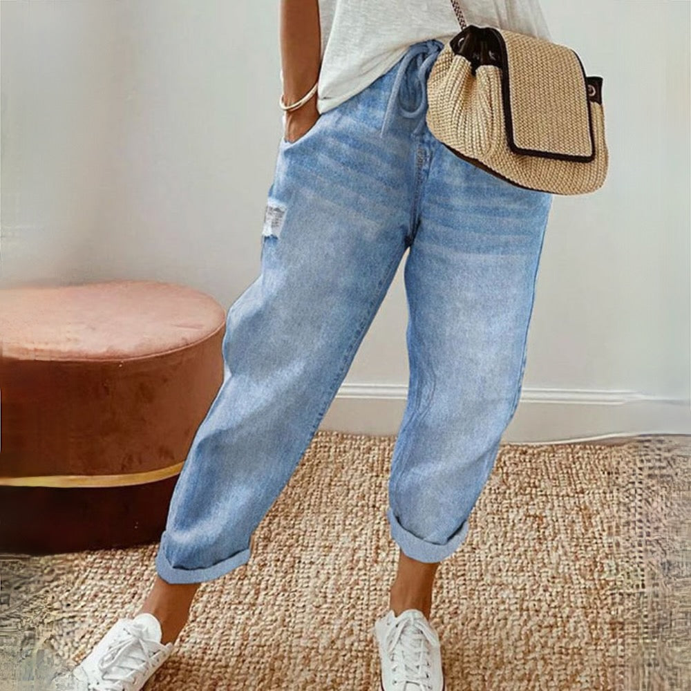 Lässige Denimhose mit verstellbarem Bund 0