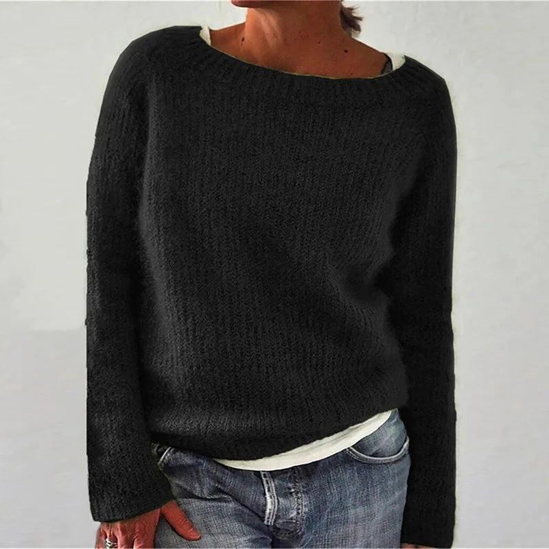 Lässiger Strickpullover mit Bootsausschnitt 0