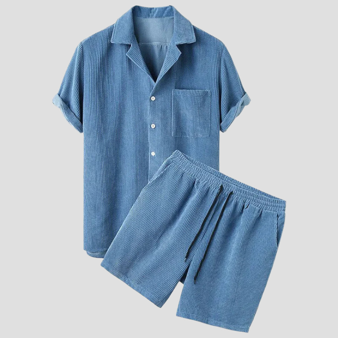 Lässiges Herren Corduroy Set – Kurzärmliges Hemd und Shorts für den Sommer 1