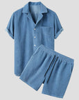 Lässiges Herren Corduroy Set – Kurzärmliges Hemd und Shorts für den Sommer 1
