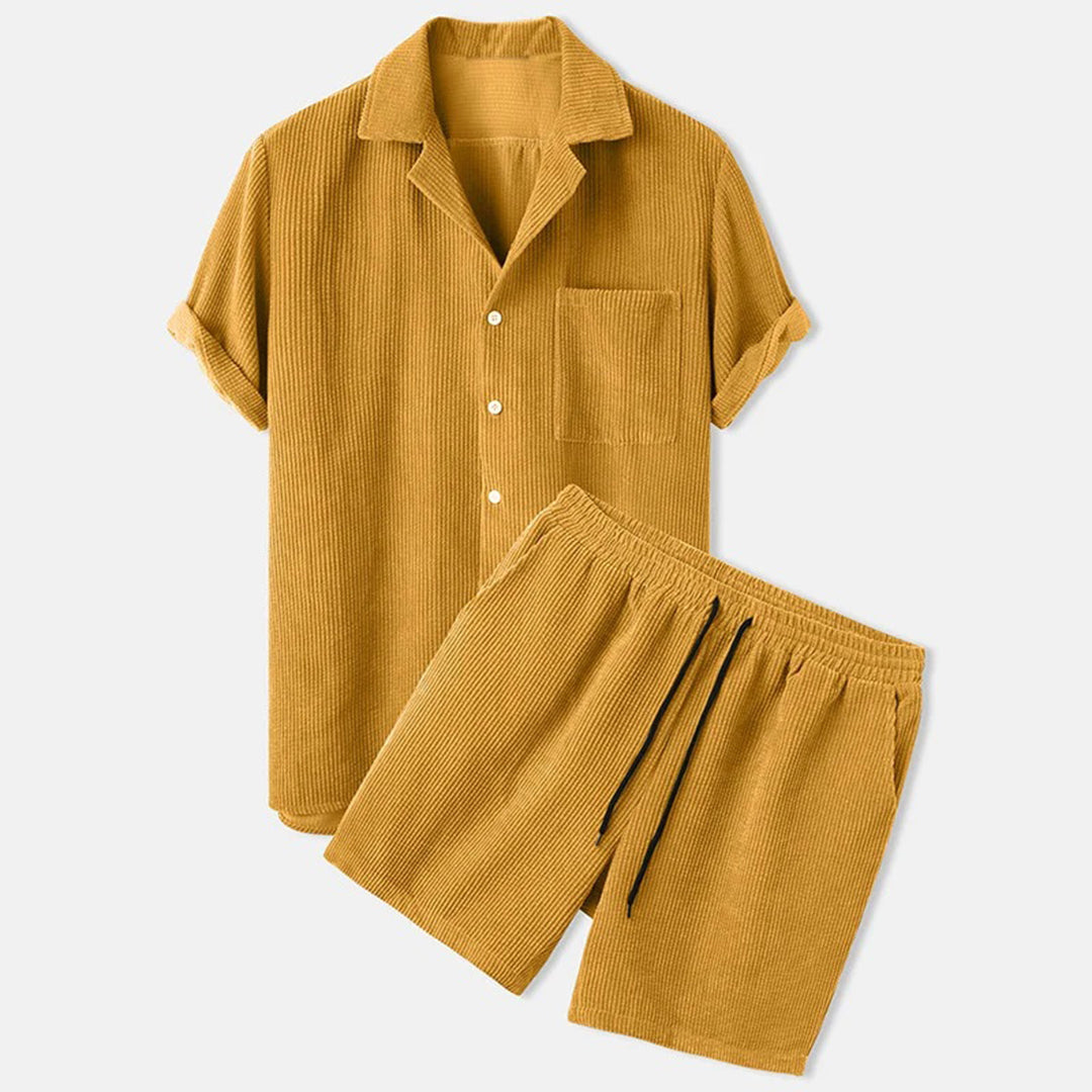 Lässiges Herren Corduroy Set – Kurzärmliges Hemd und Shorts für den Sommer 2
