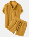 Lässiges Herren Corduroy Set – Kurzärmliges Hemd und Shorts für den Sommer 2