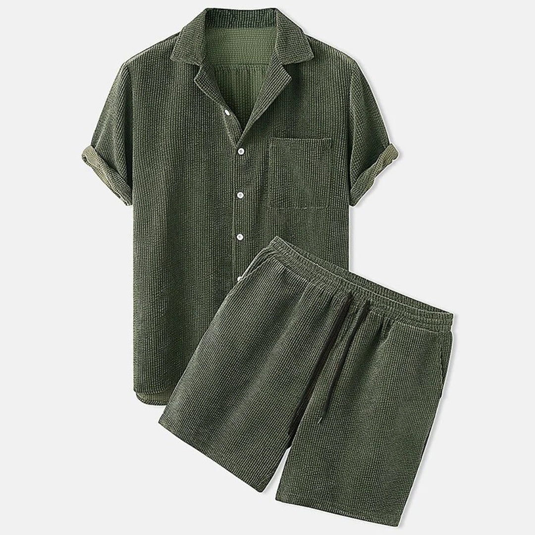 Lässiges Herren Corduroy Set – Kurzärmliges Hemd und Shorts für den Sommer 3