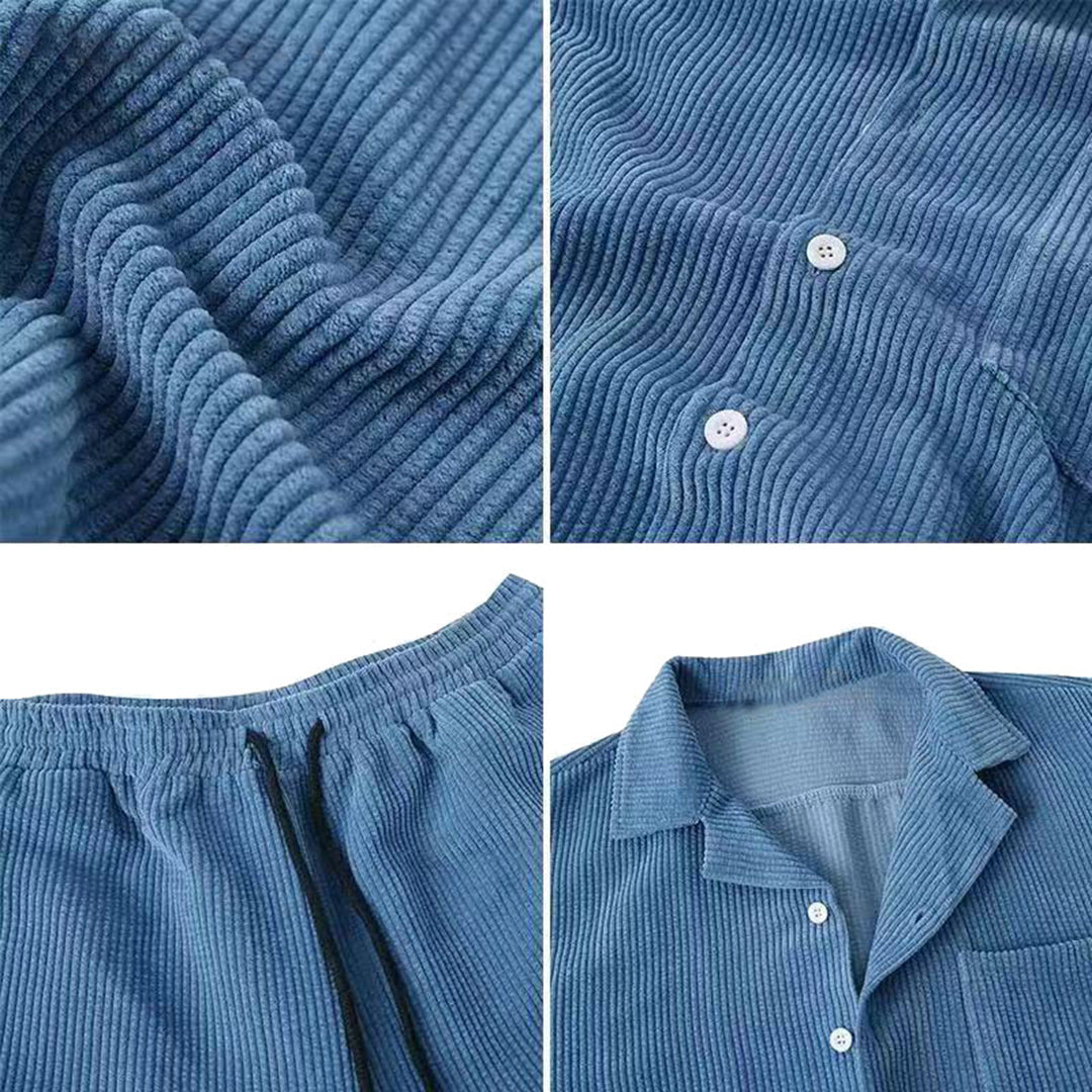 Lässiges Herren Corduroy Set – Kurzärmliges Hemd und Shorts für den Sommer 4