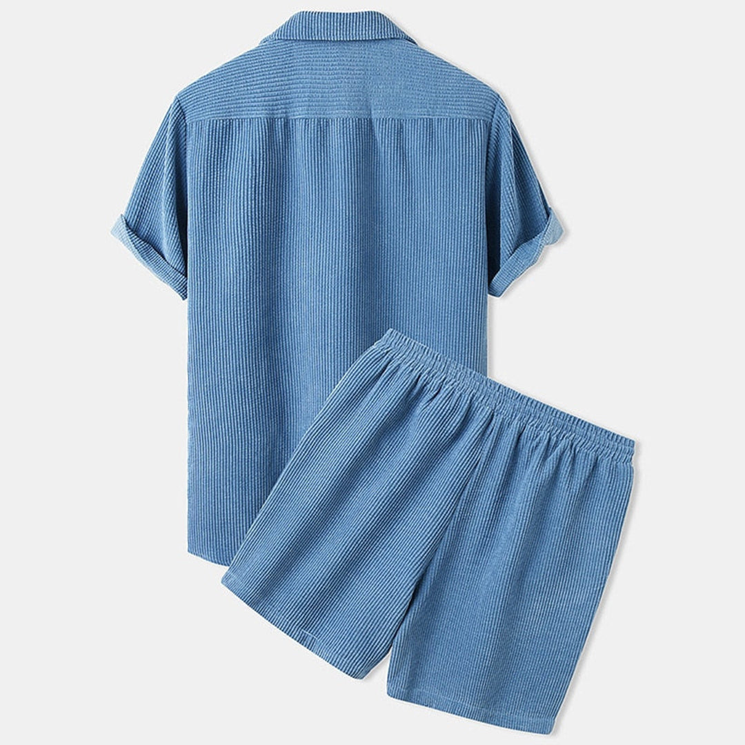 Lässiges Herren Corduroy Set – Kurzärmliges Hemd und Shorts für den Sommer 5