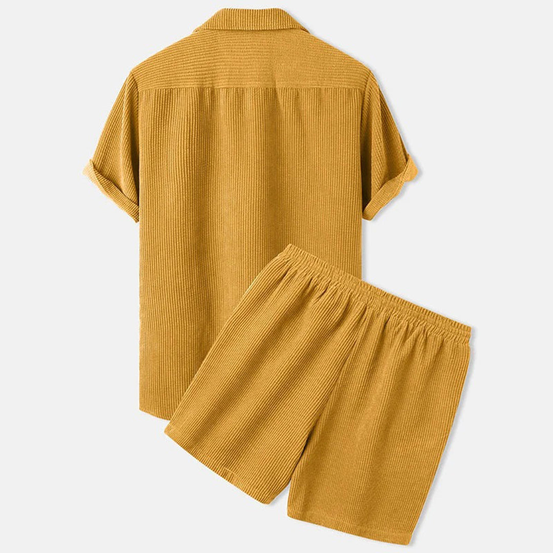 Lässiges Herren Corduroy Set – Kurzärmliges Hemd und Shorts für den Sommer 6
