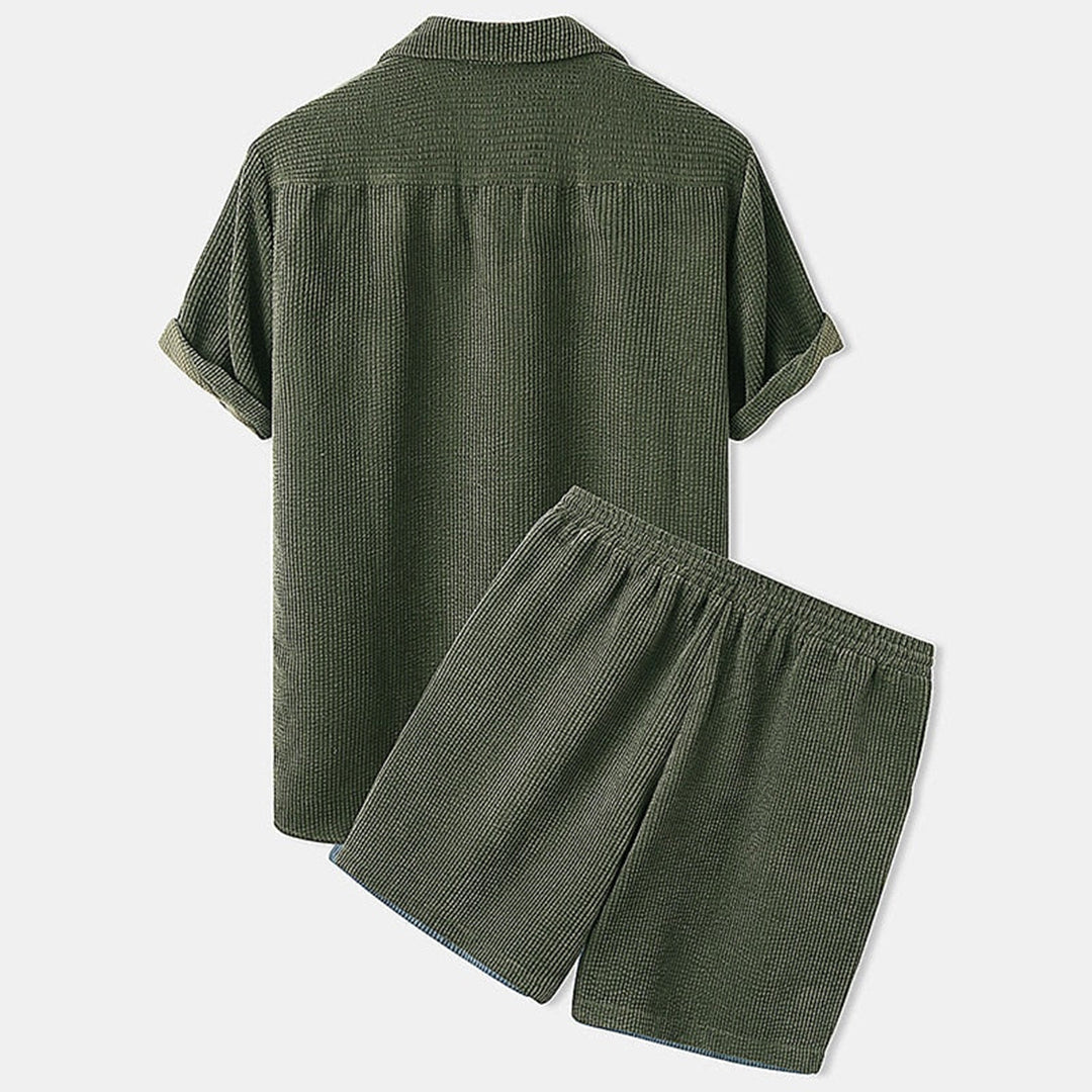 Lässiges Herren Corduroy Set – Kurzärmliges Hemd und Shorts für den Sommer 7