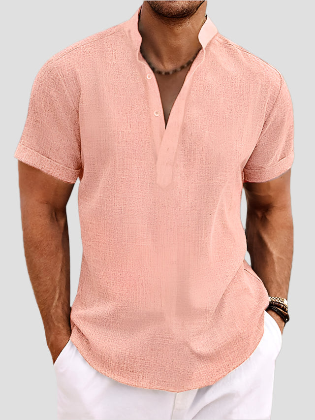 Leinenhemd für Herren mit Henley-Ausschnitt – Atmungsaktives Sommerhemd in Unifarbe 1
