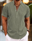 Leinenhemd für Herren mit Henley-Ausschnitt – Atmungsaktives Sommerhemd in Unifarbe 9