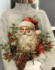 Lina | Damen Winter Pullover warm hoher Kragen Vintage-Weihnachtsmann 1