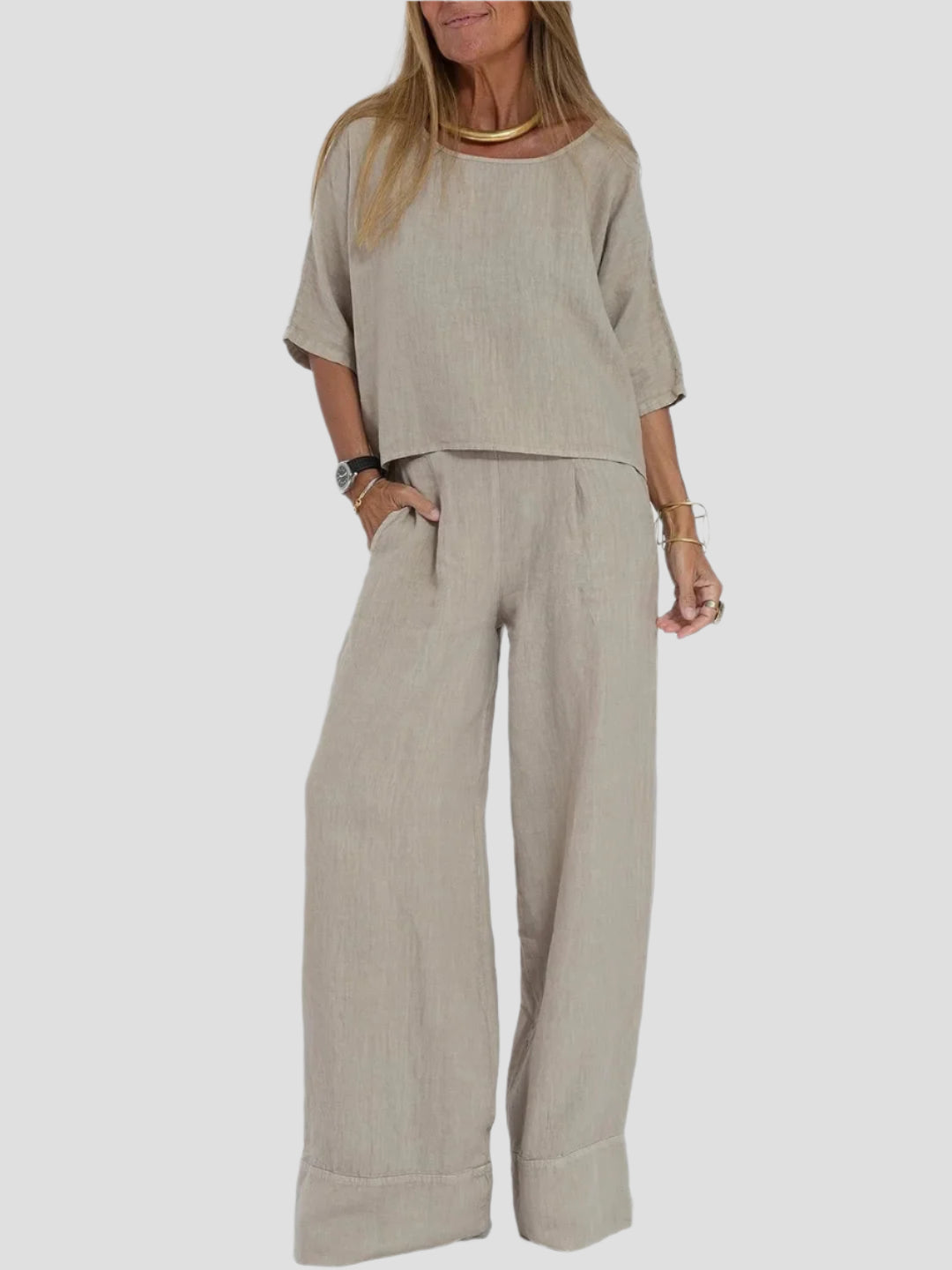 Luftiges Damen Outfit Set aus Leichtem Material – Elegantes Oberteil und Hose für Jeden Anlass 1