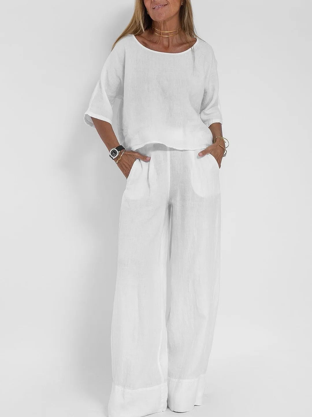Luftiges Damen Outfit Set aus Leichtem Material – Elegantes Oberteil und Hose für Jeden Anlass 2