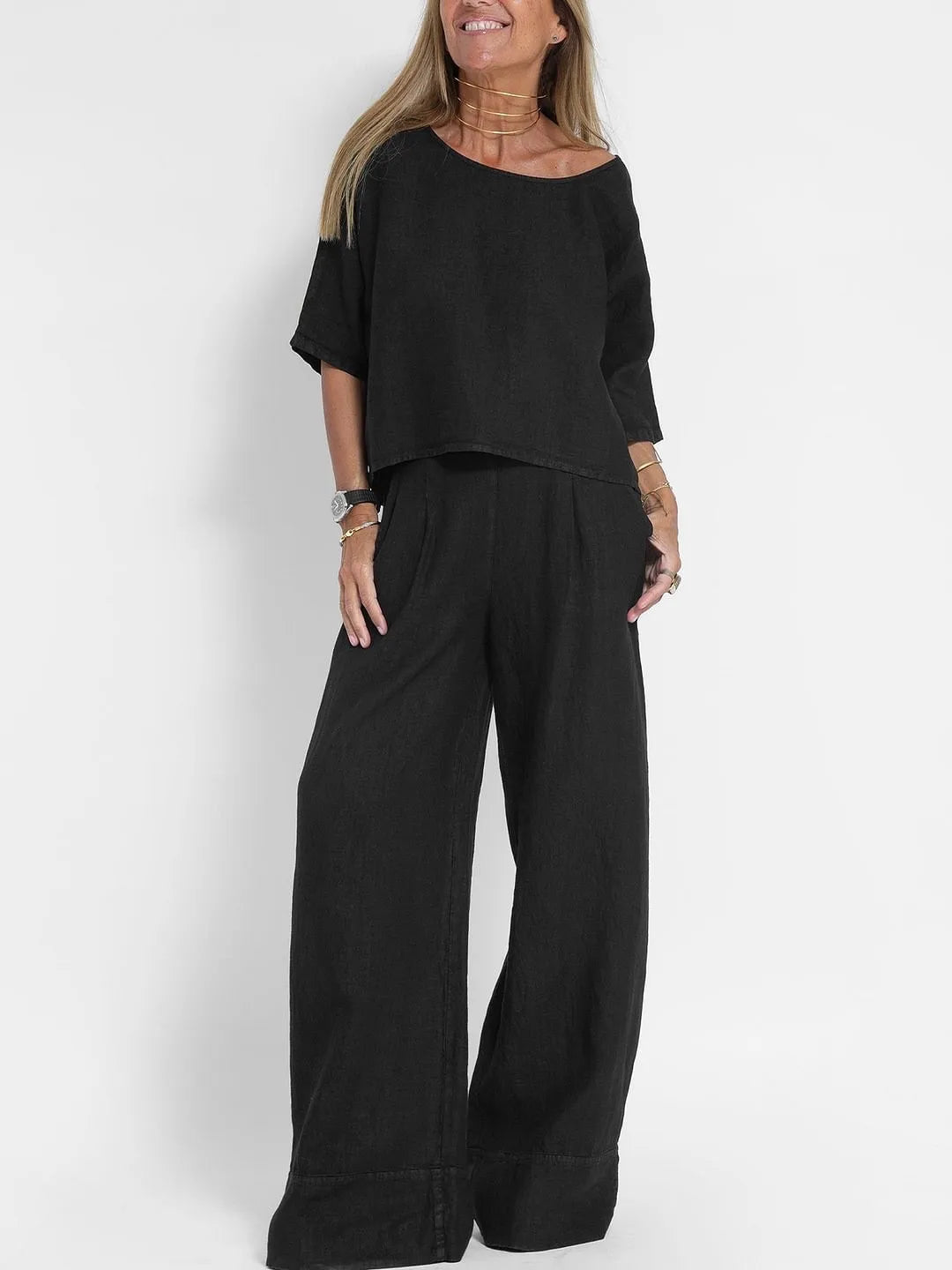 Luftiges Damen Outfit Set aus Leichtem Material – Elegantes Oberteil und Hose für Jeden Anlass 3