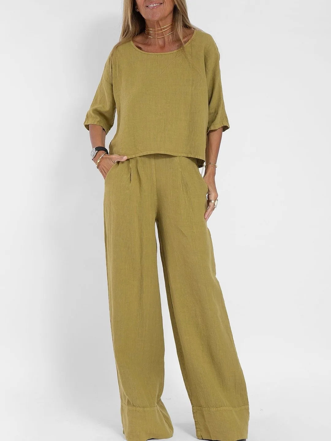 Luftiges Damen Outfit Set aus Leichtem Material – Elegantes Oberteil und Hose für Jeden Anlass 4