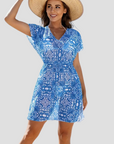 Boho Strandkleid Damen mit V-Ausschnitt und buntem Print – Leichtes Kurzarm Sommerkleid für Strand und Stadt 4