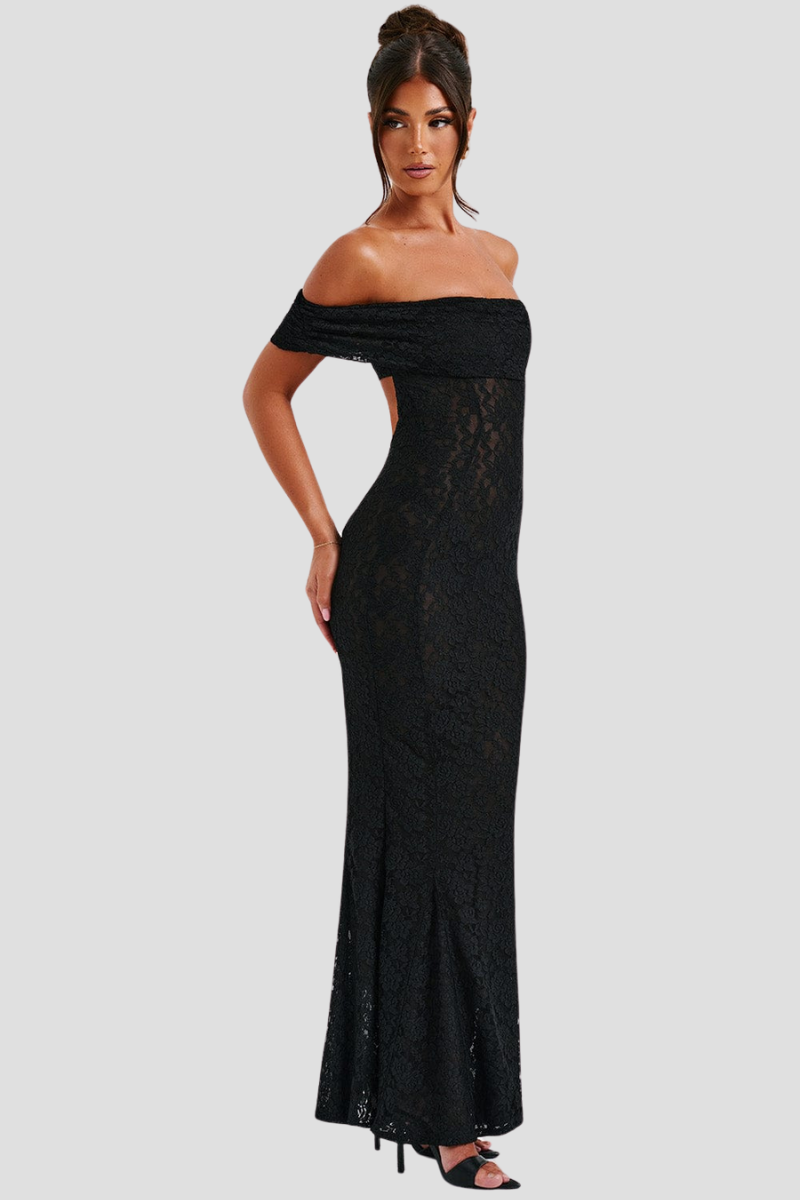 Elegantes Maxikleid aus Spitze mit Offenem Rücken und Bardot-Ausschnitt