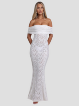 Elegantes Maxikleid aus Spitze mit Offenem Rücken und Bardot-Ausschnitt