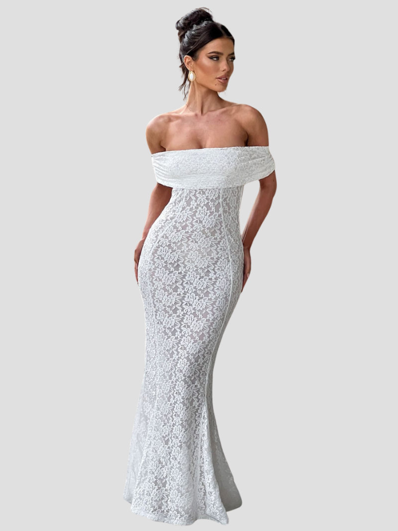 Elegantes Maxikleid aus Spitze mit Offenem Rücken und Bardot-Ausschnitt
