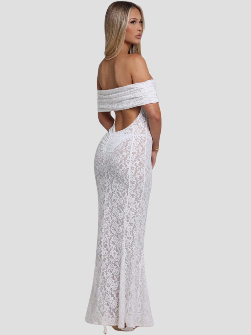 Elegantes Maxikleid aus Spitze mit Offenem Rücken und Bardot-Ausschnitt