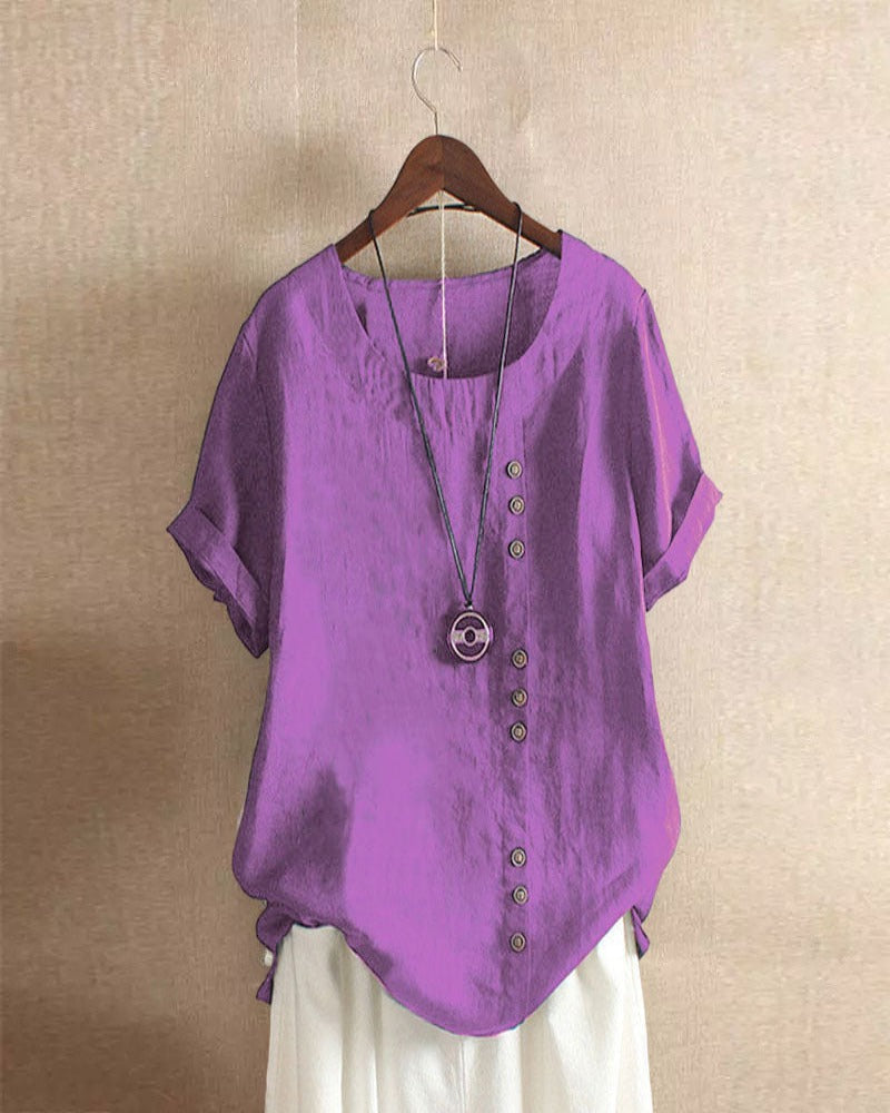 Zeitlose Damenbluse mit Rundhalsausschnitt und kurzen Ärmeln – Elegante Bluse für festliche Anlässe und Alltag 12