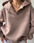 Oversized Kapuzenpullover mit Offenem V-Ausschnitt 0