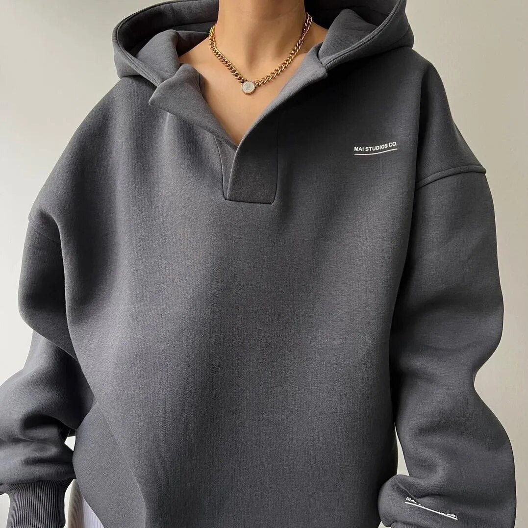 Oversized Kapuzenpullover mit Offenem V-Ausschnitt 4