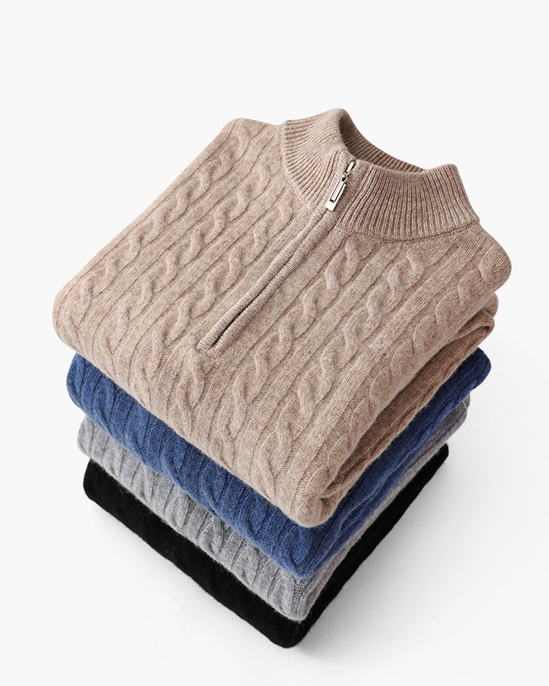 Roman | Herren Strickpullover Reißverschluss Grobstrick Zopfmuster 1