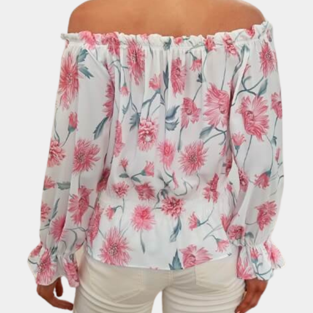 Schulterfreie Bluse mit Blütenmuster für Eleganz 2