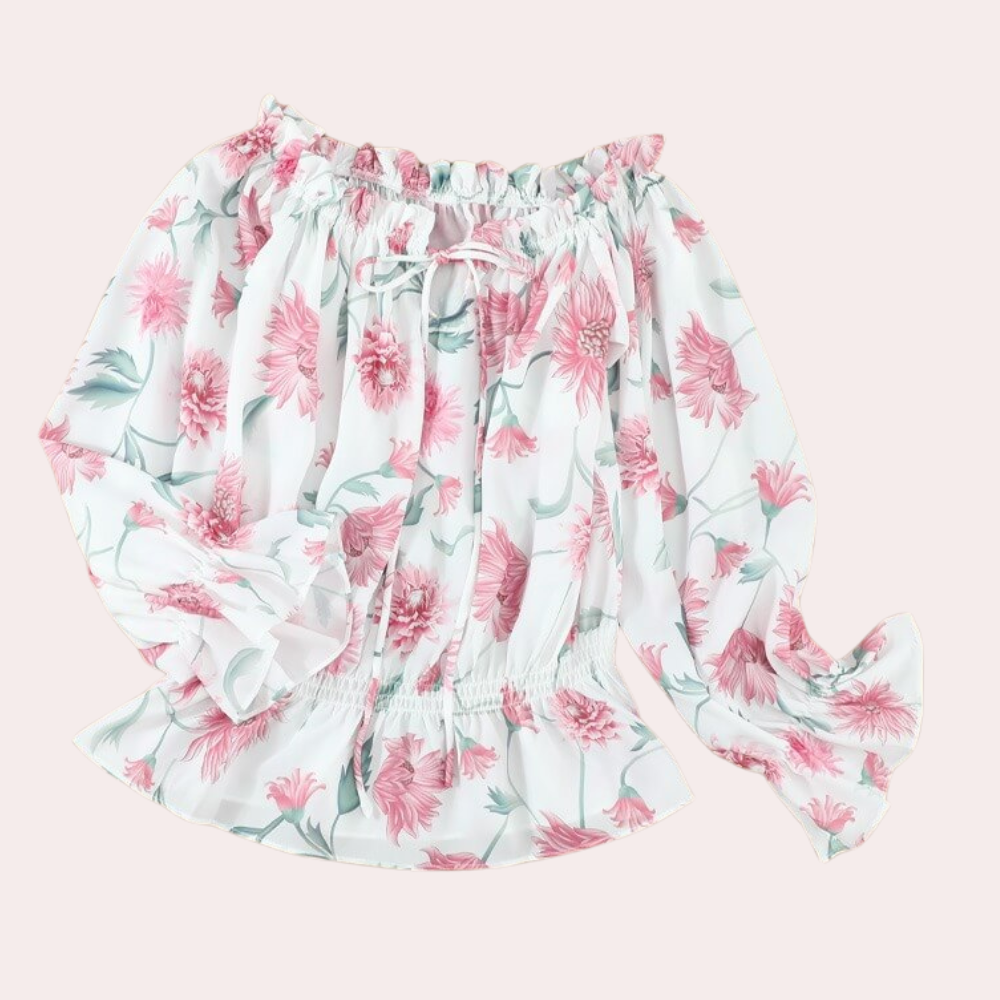 Schulterfreie Bluse mit Blütenmuster für Eleganz 3