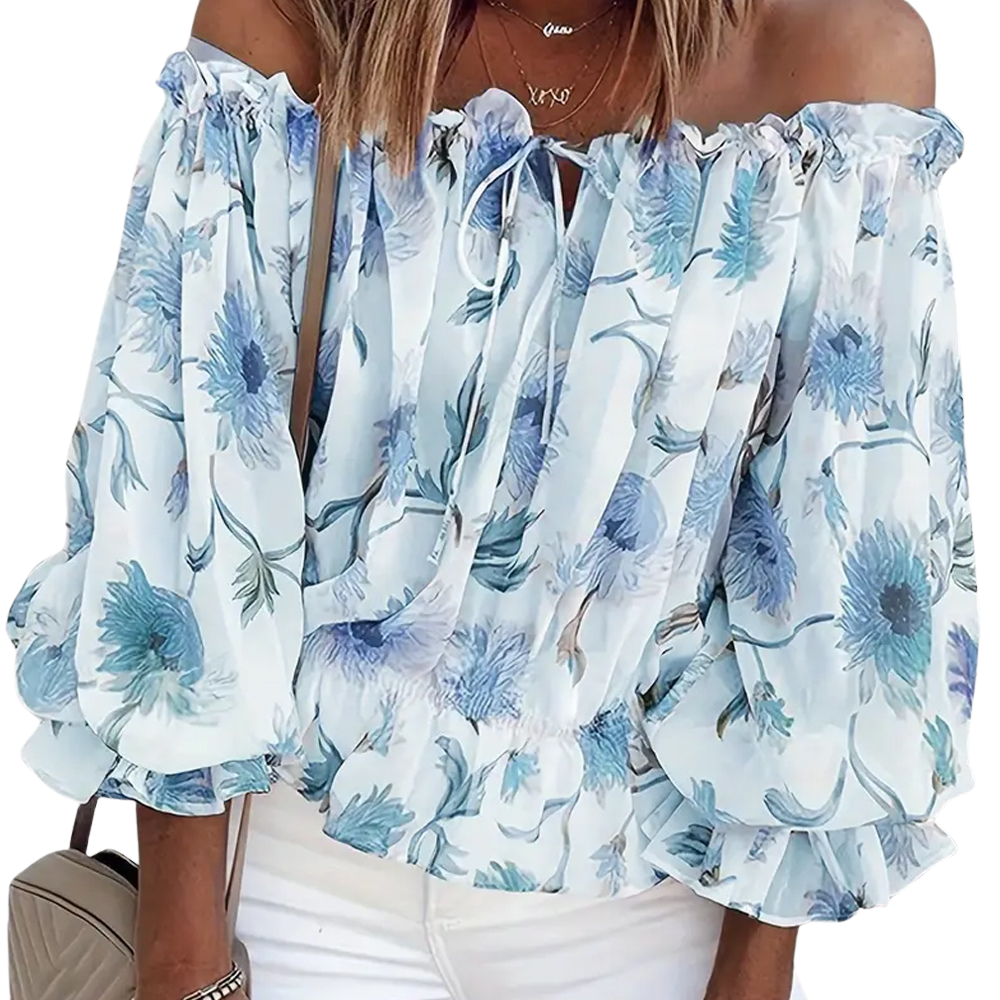 Schulterfreie Bluse mit Blütenmuster für Eleganz 4