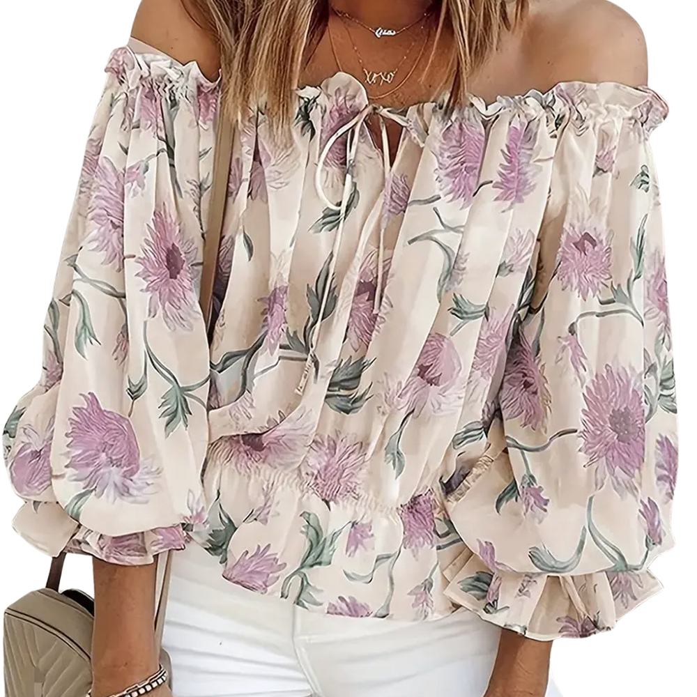 Schulterfreie Bluse mit Blütenmuster für Eleganz 5