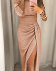 Schulterfreies Maxikleid aus Satin mit Schlitz – Elegantes Festkleid für besondere Anlässe 3