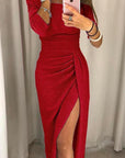 Schulterfreies Maxikleid aus Satin mit Schlitz – Elegantes Festkleid für besondere Anlässe 4