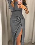 Schulterfreies Maxikleid aus Satin mit Schlitz – Elegantes Festkleid für besondere Anlässe 5