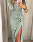 Schulterfreies Maxikleid aus Satin mit Schlitz – Elegantes Festkleid für besondere Anlässe 7