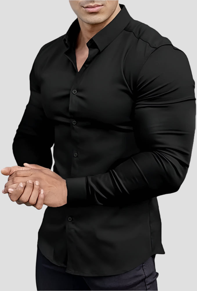 Slim-Fit Hemd aus Stretchmaterial – Knitterfrei, Modern und Bequem für Herren, Ideal für Formelle und Legere Anlässe 1